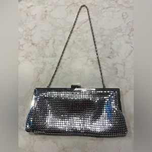 Silver Mesh Evening Bag Clutch, optional strap 9” x 4”